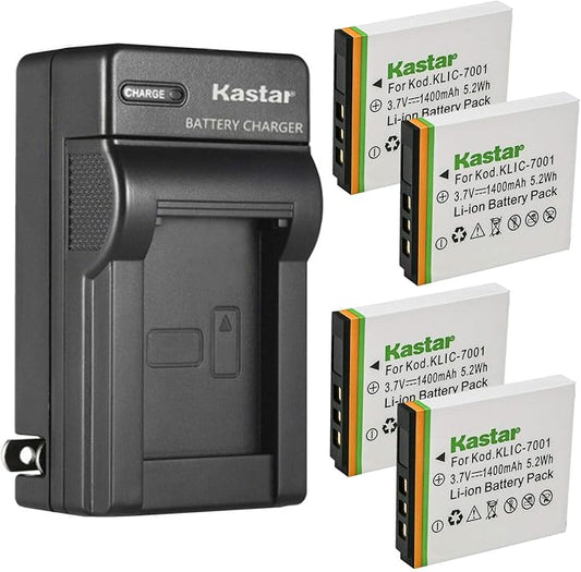 Kastar 4-Pack K7001 Battery and AC Wall Charger Replacement by Kastar