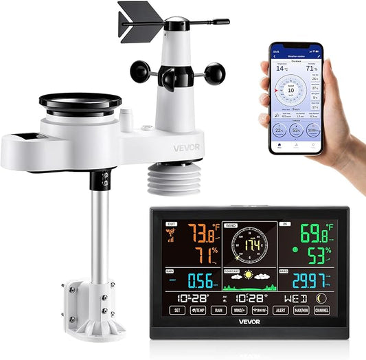 VEVOR 5-in-1 Wi-Fi Weather Station, 7.5-Inch VA Display, Wireless Solar Powered by VEVOR
