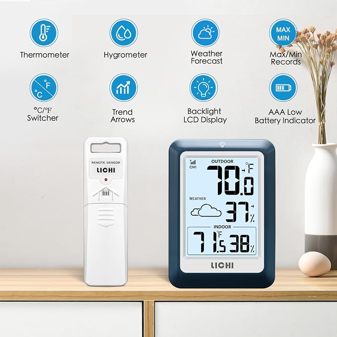 Indoor Outdoor Thermometer Wireless Weather Station, Internal External - Image 6