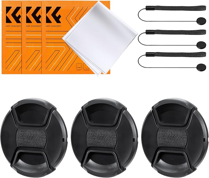 K&F Concept 46mm Lens Cap, 9-in-1 Center Pinch Lens Cover + Anti-Loss Keeper by KFCONCEPT