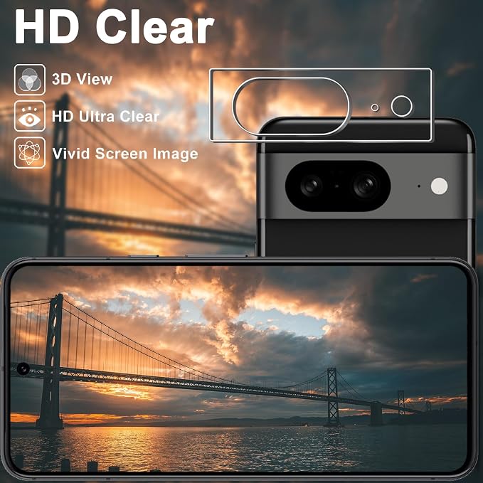Pixel 8 Screen Protector + Camera Lens Protector, 9H Tempered Glass, - Image 4
