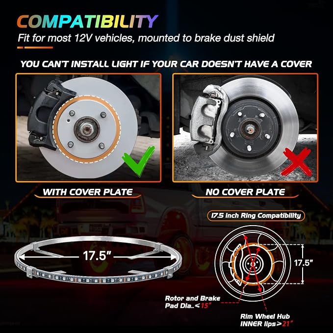 Nilight 4PCS 17.5inch LED Wheel Ring Lights RGB - Image 5