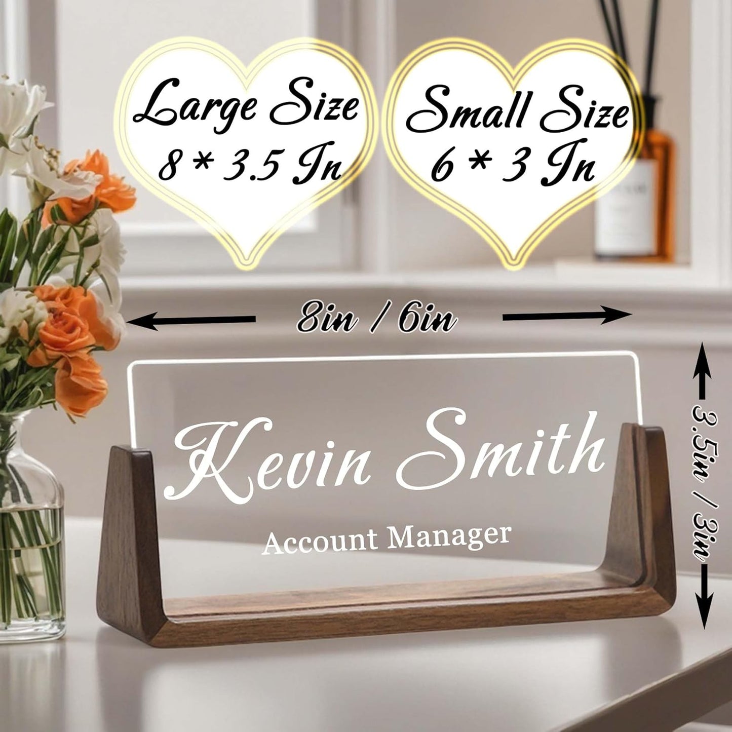 Personalized Desk Name Plate with LED Light & Wooden Base, Custom Acrylic Name Sign | Custom Office Decor & Appreciation Gifts for Boss Coworkers, New Job Promotion Gift (Style 1)