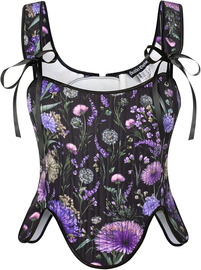 SCARLET DARKNESS Bustier Tops for Women Renaissance Floral Lace Up Bodyshaper by SCARLETDARKNESS