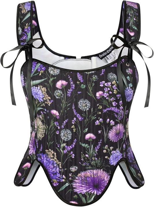 SCARLET DARKNESS Bustier Tops for Women Renaissance Floral Lace Up Bodyshaper by SCARLETDARKNESS