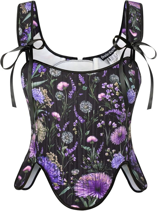 SCARLET DARKNESS Bustier Tops for Women Renaissance Floral Lace Up Bodyshaper by SCARLETDARKNESS