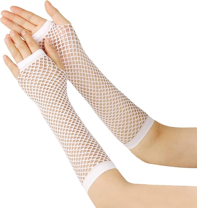 Seeksmile Women's Girls 80's Theme Party Emo Fingerless Arm Fishnet Gloves - Image 2