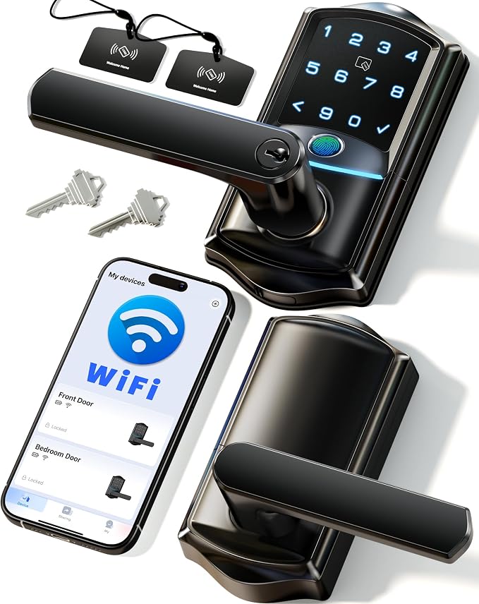 Veise VE029 WiFi Smart Lever Lock, Fingerprint Keyless Entry Door Lock by Veise