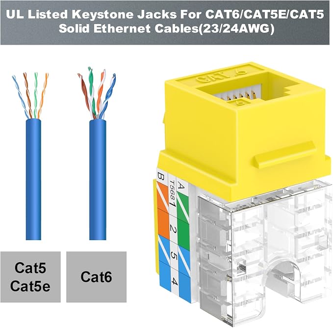 VCE UL Listed Cat6 RJ45 Keystone Jack Insert 25-Pack, 90 Degree Punch Down - Image 3