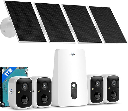 Hiseeu Solar Camera Outdoor Wireless, 4 Cam-Kit, No Subscription, Expandable to by Hiseeu