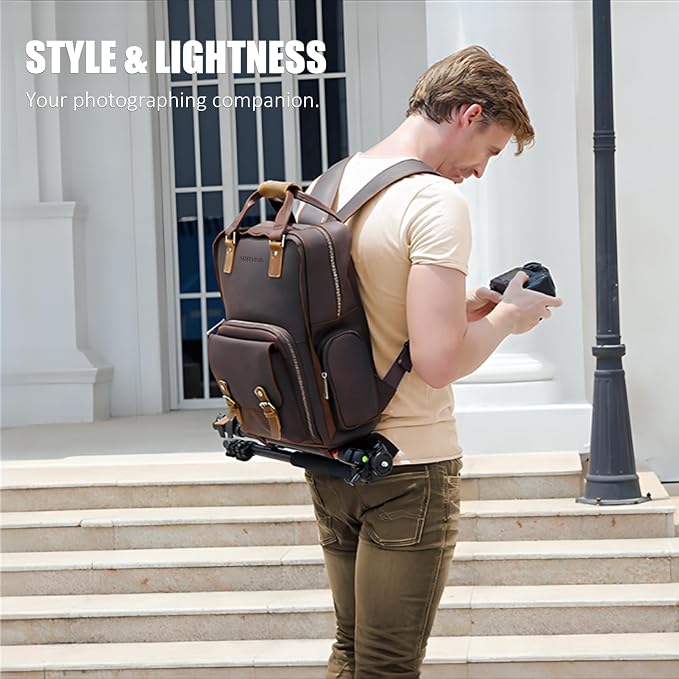 STAR VISTA Bernini Vintage Full Grain Leather Camera Backpack - Image 8