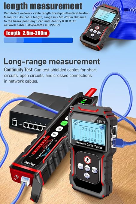 NF-859GS Network Cable Tester POE RJ45 RJ11 CAT5 CAT6 Cable Toner Continuity - Image 3
