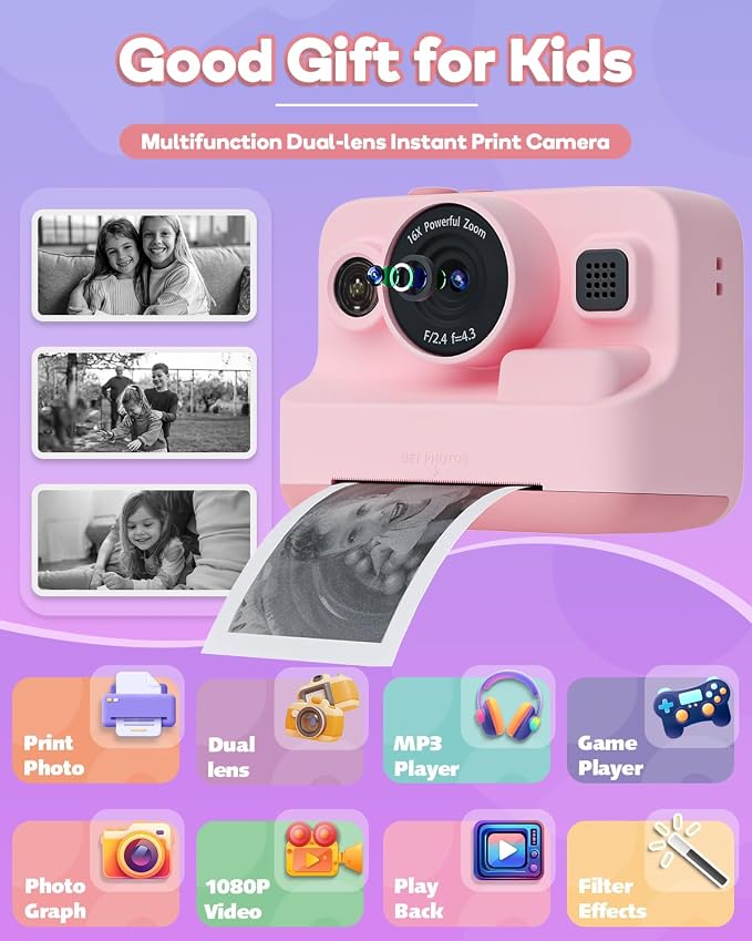 Dylanto Kids Camera Instant Print, 1080P Kids Instant Cameras that Print Photos - Image 2