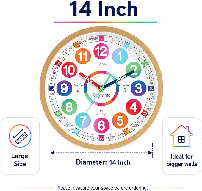 Roymnie Wall Clock Battery Operated 14 Inch Silent Non Ticking Large Teaching - Image 9
