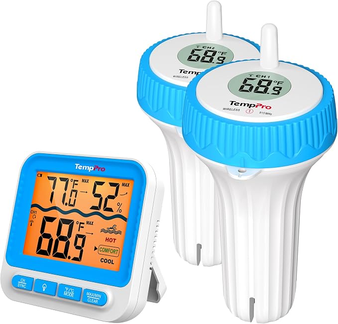 TempPro Waterproof Wireless Pool Thermometer Easy Read, Digital Pool by TempPro