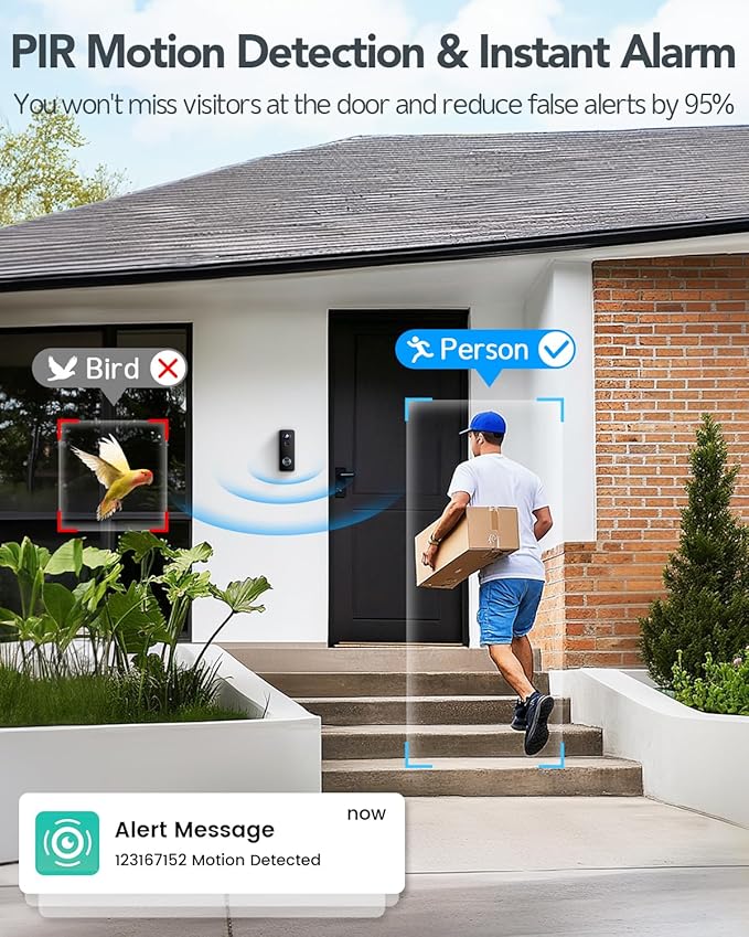 XTU Battery Doorbell, 180° Head-to-Toe Video, Live View - Image 3