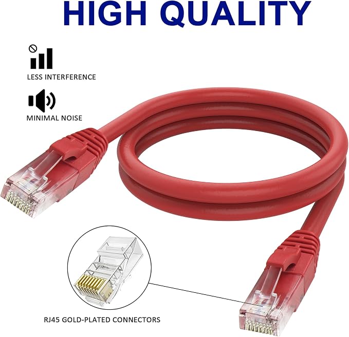 Adoreen Cat 6 Ethernet Cable 30 Ft-Red, Outdoor & Indoor Snagless Long Round - Image 3