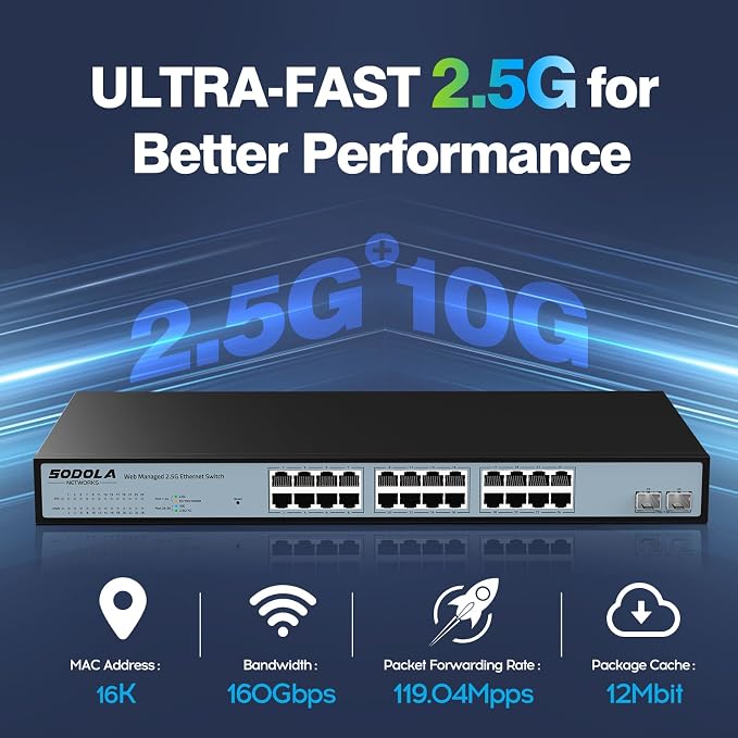 SODOLA 24 Port 2.5G Smart Web Managed Switch, 24 x 2.5G Base-T Ports, 2 x 10G - Image 3