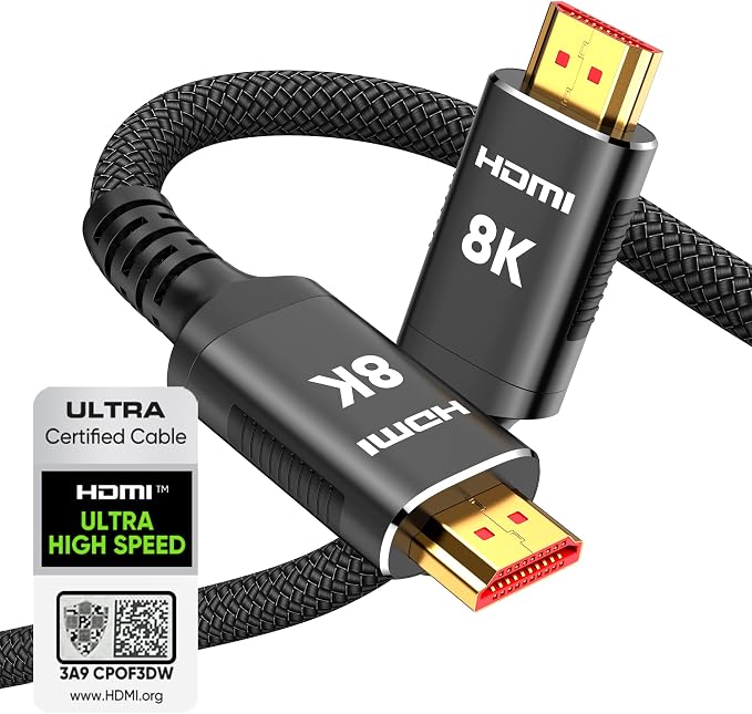 Snowkids 8K Certified HDMI 2.1 Cable 10 ft, Non-Slip Nylon Braided, 48Gbps by Snowkids