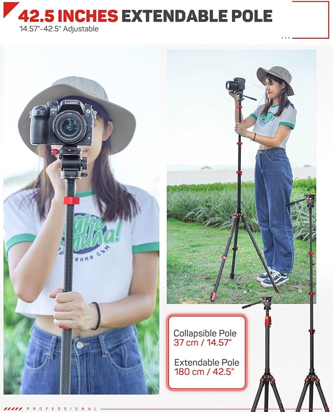 IFOOTAGE Carbon Fiber Camera Pole, 37-108cm/14.6-42.5in Extension Tube - Image 4