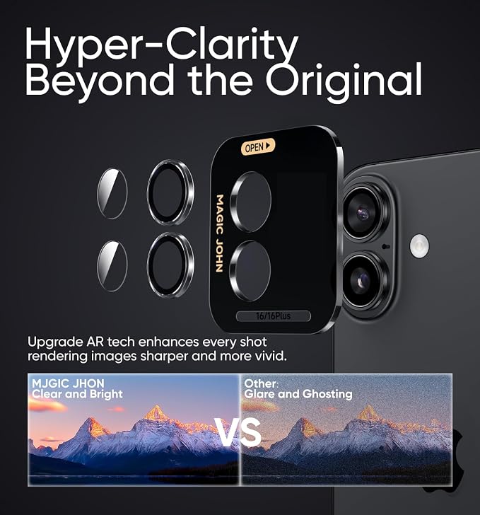 MAGIC JOHN for iPhone 16Plus/16 Camera Lens Protector 9H Aerospace Tempered - Image 3