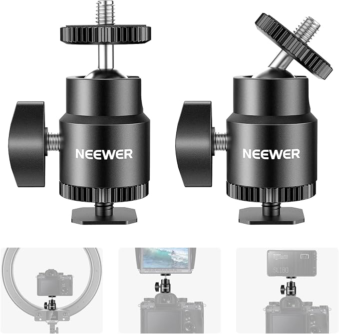 Neewer Mini Ball Head with Cold Shoe & 1/4” Screw, 2 Pack, 360° Swivel 90° Tilt by Neewer
