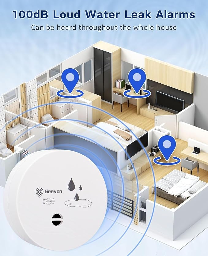 Geevon 1 Pack Water Leak Detectors, 100dB Water Sensor Alarms Flood Detector - Image 3