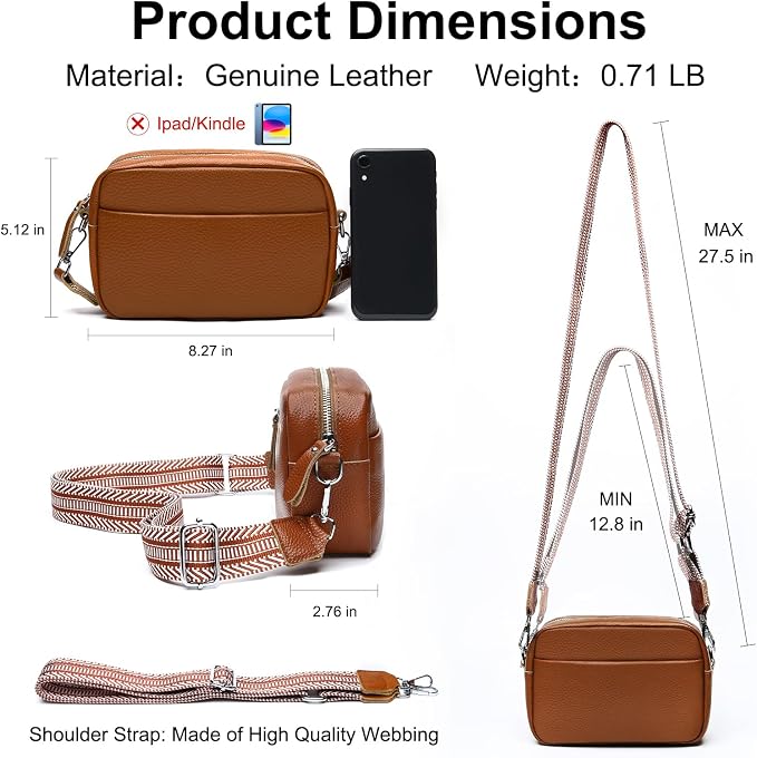 Small Crossbody Bags for Women Genuine Leather, Guitar Strap Shoulder Handbag - Image 6