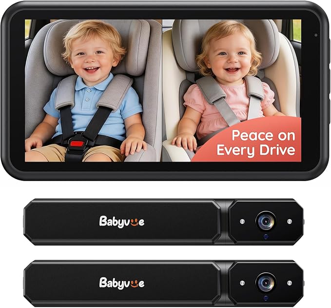 Babyvue Wireless Dual Car Camera Baby Monitor Fast Setup, HD1080P Spilt-Dispaly by BabyVue
