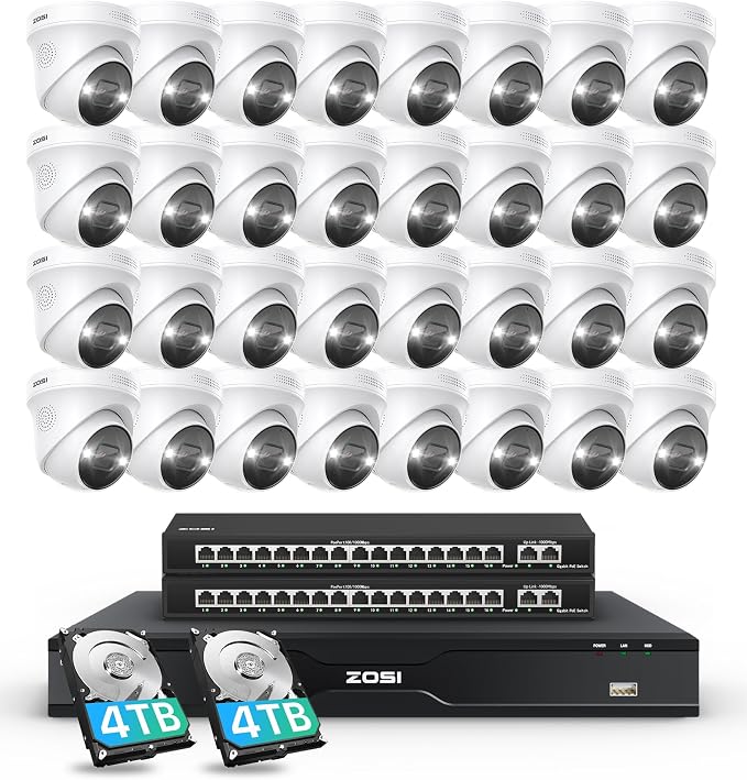 ZOSI 32 Channel 4K PoE Security Camera System, 32 x 4K Spotlight Outdoor Indoor by ZOSI