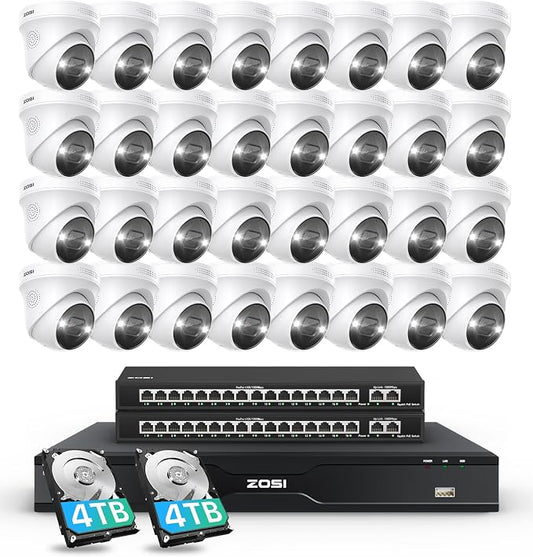 ZOSI 32 Channel 4K PoE Security Camera System, 32 x 4K Spotlight Outdoor Indoor by ZOSI