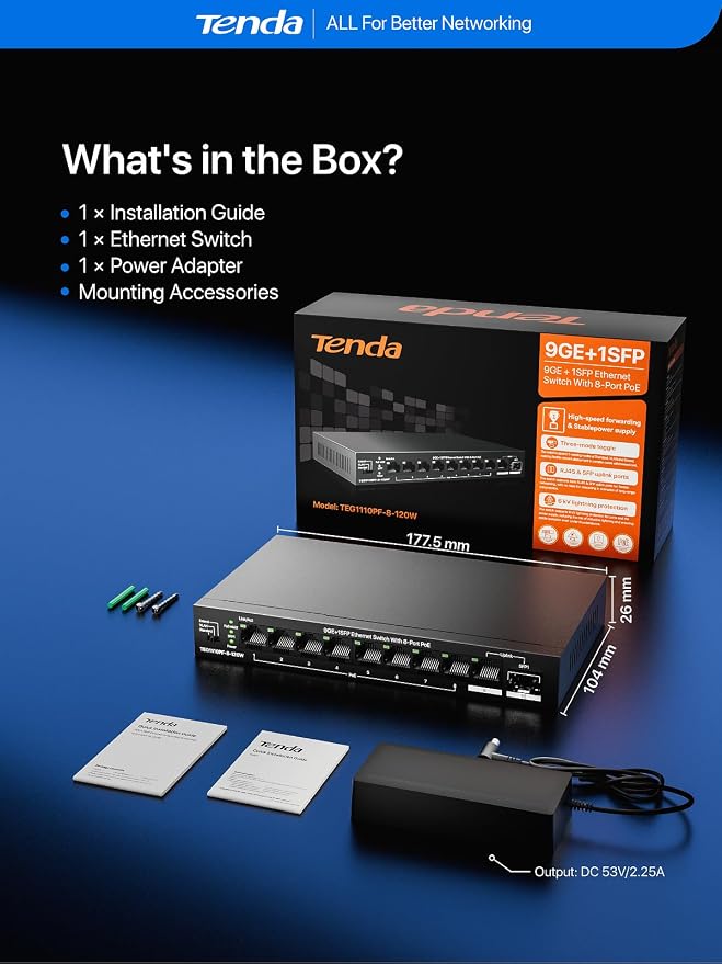 Tenda 10 Port Gigabit PoE Switch, Network Switch - Image 9