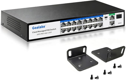 Goalake 19-Port Managed PoE Switch, 240W Built-in Power, Fanless Metal by Goalake