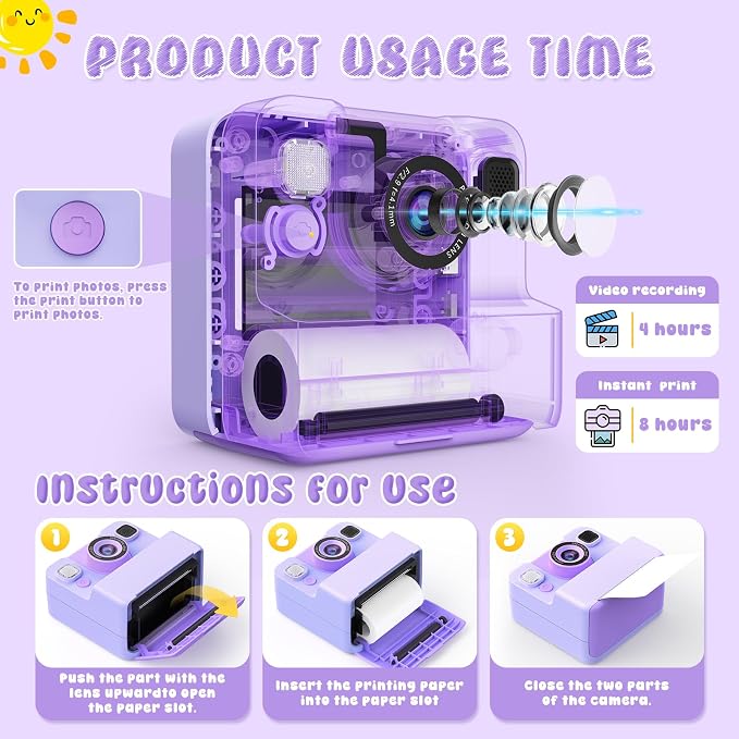 Kids Camera Instant Print with Flip Lens, 1080P HD Video Inkless Toddler - Image 3