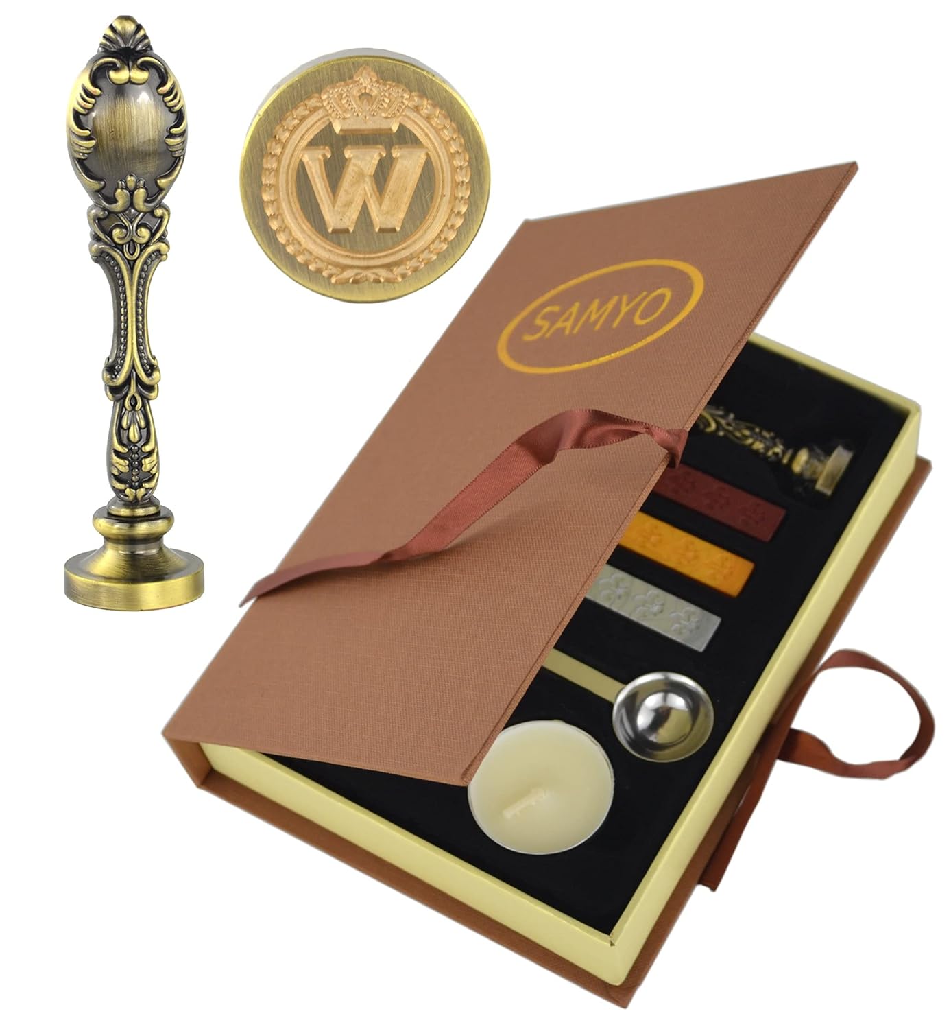 Samyo Creative Romantic Stamp Maker Classic Old-Fashioned Style Brass Color Wax Seal Sealing Stamp Vintage Antique Alphabet Initial Letter Set - (Letter W)