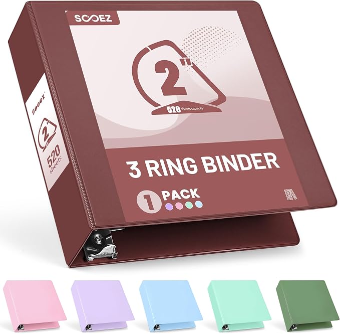 Sooez BinderX Extra Durable 2 Inch 3-Ring Binder, Holds 520 Sheets of 8.5x11 by Sooez