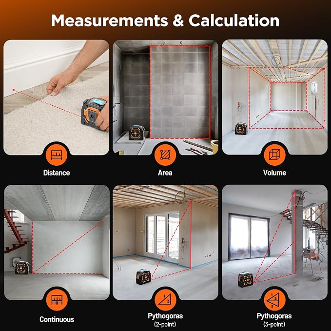 Laser Tape Measure 2-in-1, 197Ft Laser Distance Meter & 16Ft Digital Tape - Image 7