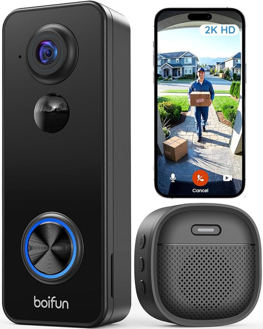 BOIFUN Video Doorbell Camera Wireless, 180° Wide View, 2K HD, No Subscription by BOIFUN
