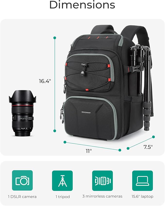 BAGSMART Camera Bag for Photographers, Professional Camera Bag Fits up to 15.6" - Image 5
