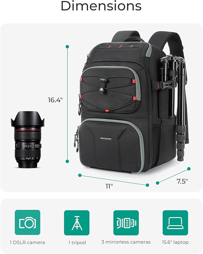 BAGSMART Camera Bag for Photographers, Professional Camera Bag Fits up to 15.6" - Image 5