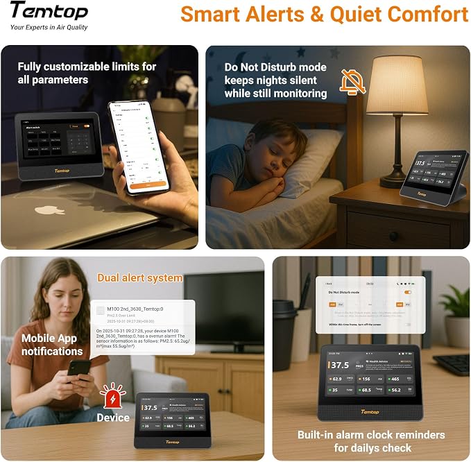 Temtop WiFi Air Quality Monitor M100 2nd Gen, 7 Inch Touchscreen CO2 Detector & - Image 8