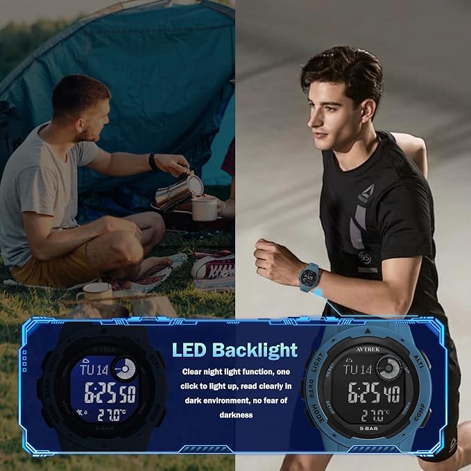 AVTREK Tactical Watch with Compass, 50M Waterproof Digital Pedometer, Altimeter - Image 7
