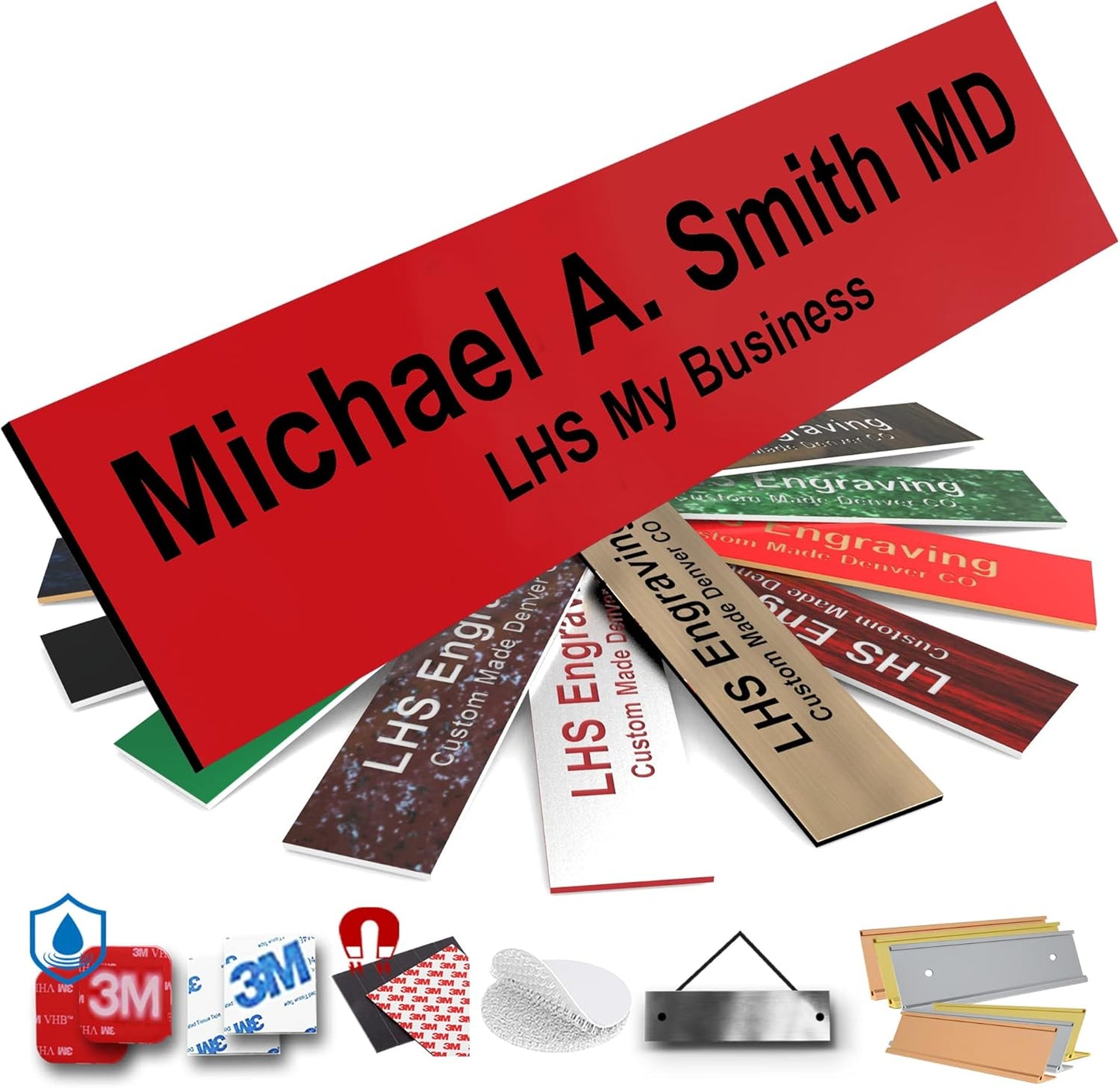 Engraved Custom Door Plate Red Plastic Office Door Sign with Black Letters - Made in USA 2x8 B14