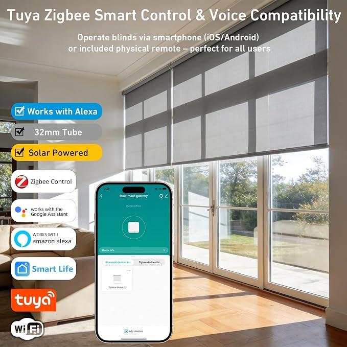 AM22 Smart Blinds Motor for 1.25" Tube, Rechargeable Tuya Zigbee Tubular Motor - Image 2
