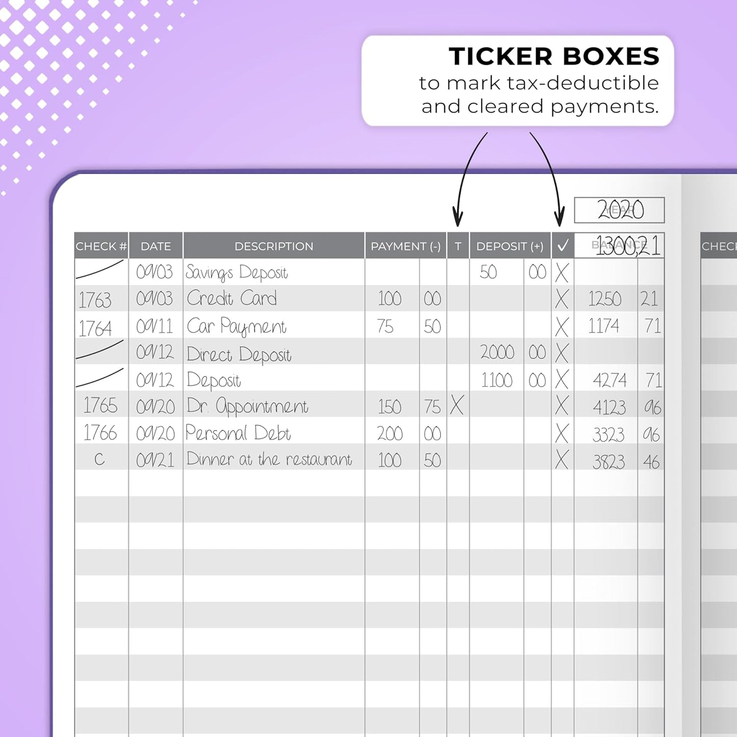 Clever Fox Check Register – Deluxe Checkbook Log with Check & Transaction Registers, Bank Account Register Booklets for Personal and Work Use, A5-sized Hardcover, Purple