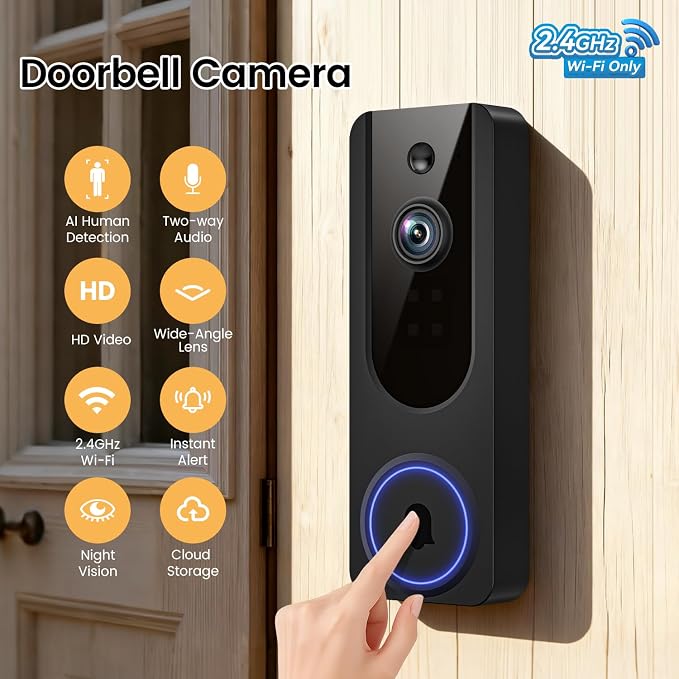 1080p WiFi Video Doorbell Camera Wireless, Battery Powered, AI Human and Motion - Image 2