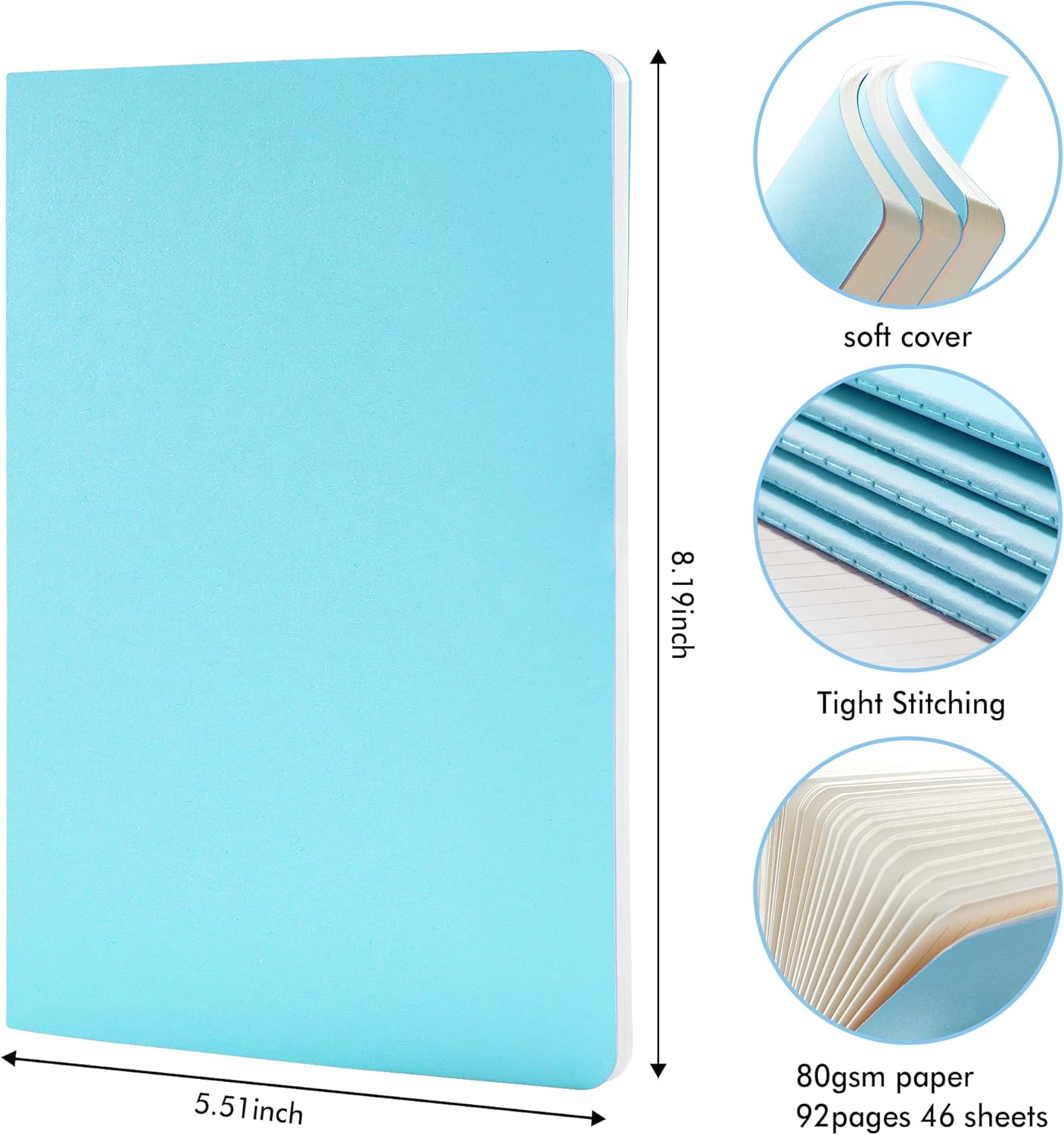 feela 16 Pack Soft Cover Journal Bulk, Lined Notebooks College Ruled for Work for Women Girl Writing, Blank Travel Journal Note Taking Notebook School Business Supplies, 8.2” x 5.5”, A5, Light Blue