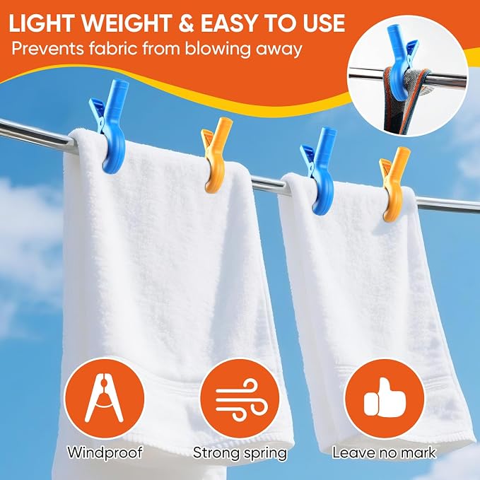 8 Pack Beach Towel Clips for Beach & Pool Chairs Cruise Essential, Heavy Duty - Image 6