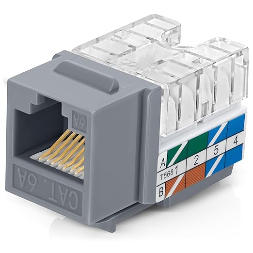 Everest 90° Angled RJ45 Cat6A Keystone Jacks 20-Pack in Gray by EverestMediaSolutions