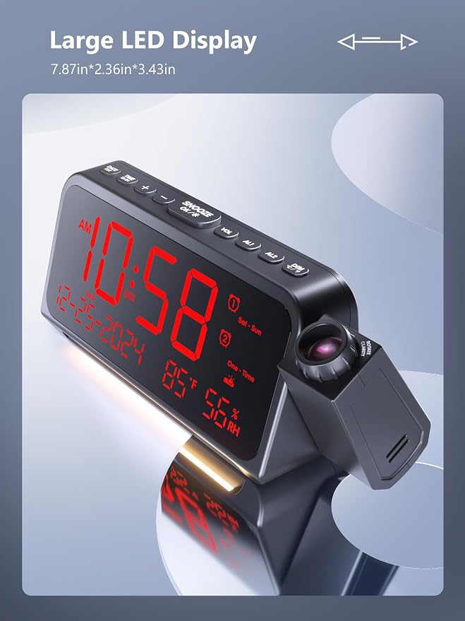 Projection Alarm Clock for Bedroom, Digital Clock - Image 2